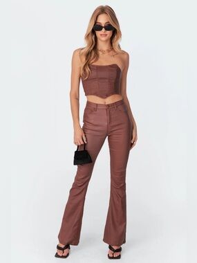 Edited Luna Faux Leather Mid Rise Flared Jeans